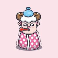 Cute sheep sick cartoon vector illustration