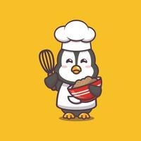Cute penguin chef with bowl of dough