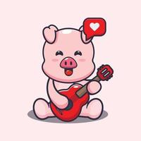 Cute pig playing guitar cartoon vector illustration