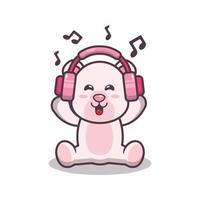lindo oso polar escuchando música con ilustración de vector de dibujos animados de auriculares