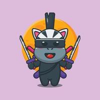 Cute zebra ninja cartoon vector illustration