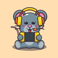 Cute mouse playing a game cartoon vector illustration