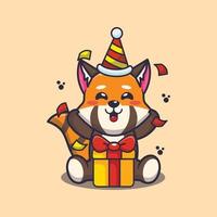 Cute red panda in birthday party cartoon vector illustration