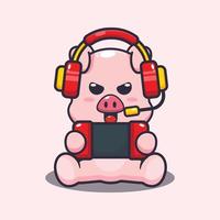 Cute pig playing a game cartoon vector illustration