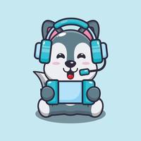 Cute wolf playing a game cartoon vector illustration