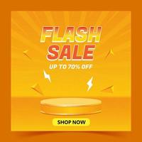 flash sale discount banner with empty podium emoji icon showing social media post template on yellow background vector