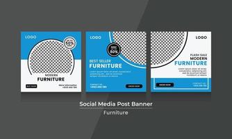 gráfico vectorial de diseño de banner web con esquema de color negro, azul y blanco. perfecto para la promoción de muebles o productos electrónicos vector