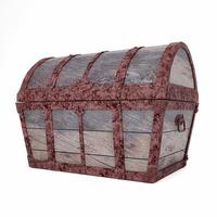 Old and broken vintage pirate treasure chest. Rotten and broken. For storing valuables Made of cracked wood And rusted metal texture Isolated on white background and wallpaper.3D Rendering. photo