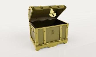 Empty golden vintage treasure chest. Isolated on white background and wallpaper. 3D Render. photo