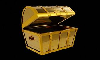Gold retro antique treasure or treasure chest. Luxuriously expensive chest for holding gold valuables. 3D Rendering. photo
