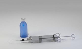 una jeringa hipodérmica vintage limpia sobre fondo blanco. concepto para probar el coronavirus de la vacuna. representación 3d foto