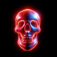 Glowing skull, multicolored, light tones of Cyberpunk or science fiction or sci-fi movie on black background. 3D Rendering. photo