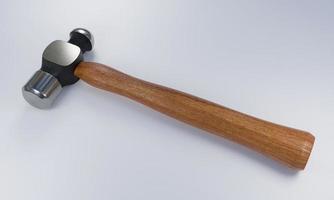 martillo de metal brillante fabricado en acero el mango es de madera. colocar sobre un fondo blanco. representación 3d
