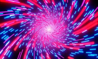 el túnel de luz se caracteriza por el hiperespacio, multicolor, hacia el centro. lanzándose al centro de los senderos de luz de fantasía o entrando en el mundo virtual del metaverso. representación 3d foto