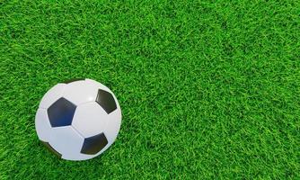 Realistic soccer ball or football ball basic pattern  on  green grass field. 3d Style and rendering concept for game. Use for background or wallpaper. photo