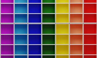 casillero o caja de madera de arco iris multicolor. zapatero o vitrina. representación 3d foto