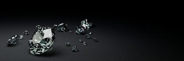 Representación 3d de diamantes de muchos tamaños en una superficie gris oscuro foto