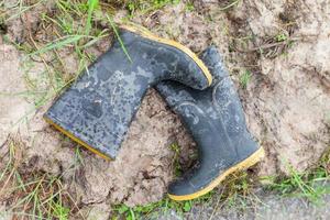 The shoes farmer wearing on the paddy rice photo