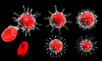 modelo para el brote de coronavirus covid-19 y el concepto de influenza coronavirus en un fondo negro como casos peligrosos de cepa de gripe como un riesgo médico pandémico para la salud con células de la enfermedad como una representación 3d foto