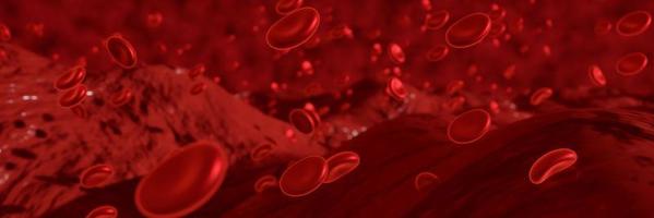 Red blood cells moving in blood vessel for land scape style. 3D rendering. use for background and wallpaper photo