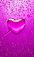 Water droplets in the shape of heart with Arrow embroidered in the meaning of love. A lot of droplets On metallic surfaces in pink and dark pink shades for mobile background or wallpaper.3D Rendering. photo