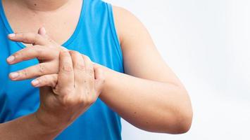 Hand numbness after being vaccinated against Covid-19. Loss of sensation and temperature Muscle pain, weak muscles, numbness of the hands and feet, Office syndrome.Guillain Barre Syndrome Concept photo