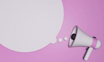 Megaphone with white stripes or pink stripes There are many circles representing symbols, announcements, or public relations. Pastel pink background. 3D Rendering photo