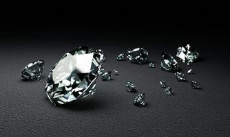 3D Rendering many size diamonds on dark gray  surface photo