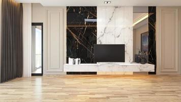 unidad de televisión moderna con concepto de mármol en la sala de estar 3d renderizado foto