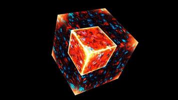 eeuwige vlamkracht overweldigende kubus mysterie-energie oppervlak en krachtige eeuwige kubus vuurkern video