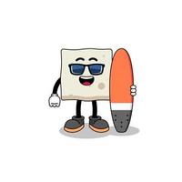 Mascot cartoon of tofu as a surfer vector