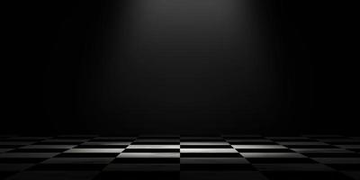 Chessboard with focus shiny light on dark background for competition and display product advertisement concept by 3d rendering. photo