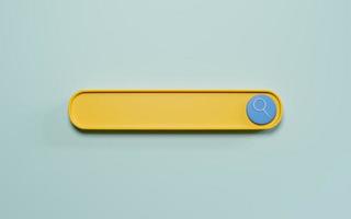 Yellow search bar icon element design on blue background for SEO or Search Engine Optimisation and technology marketing concept by 3d render. photo