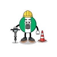 caricatura de personaje de la bandera de nigeria trabajando en la construcción de carreteras vector