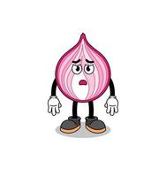 sliced onion cartoon illustration with sad face vector