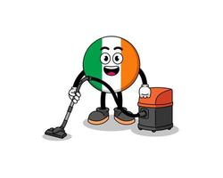 Character mascot of ireland flag holding vacuum cleaner vector