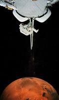 astronauta y nave espacial en el fondo de marte. elementos de esta imagen proporcionada por la nasa. foto