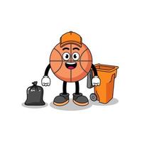 ilustración de dibujos animados de baloncesto como recolector de basura vector