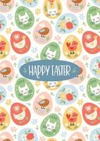 Easter illustration with funny eggs. Easter symbols. Cute vector design