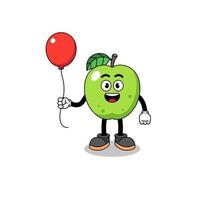 dibujos animados de manzana verde sosteniendo un globo