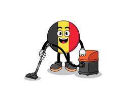 mascota del personaje de la bandera de bélgica con aspiradora vector