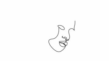 Abstract Woman face one line drawing. Portret minimalistic style. Continuous line. video