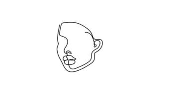 cara de mujer abstracta con cabello ondulado. arte lineal dibujado a mano en blanco y negro. ilustración vectorial de contorno. video