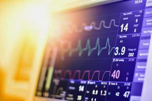 monitor ekg en máquina de bomba de globo intraaórtico en icu sobre fondo borroso, ondas cerebrales en electroencefalograma, onda de frecuencia cardíaca foto