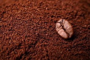 Closeup of coffee beans at the mixed heap of roasted coffee with copy space for text. Concept of Coffee freshness photo