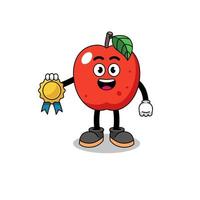 ilustración de dibujos animados de manzana con medalla de satisfacción garantizada vector