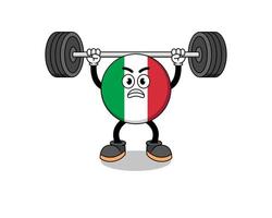 dibujos animados de la mascota de la bandera de italia levantando una barra vector