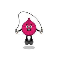onion red mascot cartoon is playing skipping rope vector