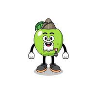 caricatura de personaje de manzana verde como veterano vector