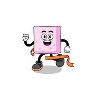 Mascot cartoon of marshmallow running on finish line vector